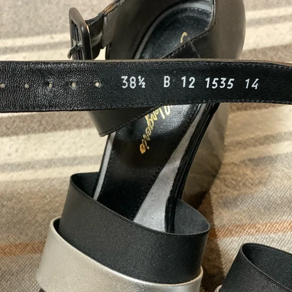 Robert Clergerie Black and Silver Wedge Sandals - Picture 10 of 16